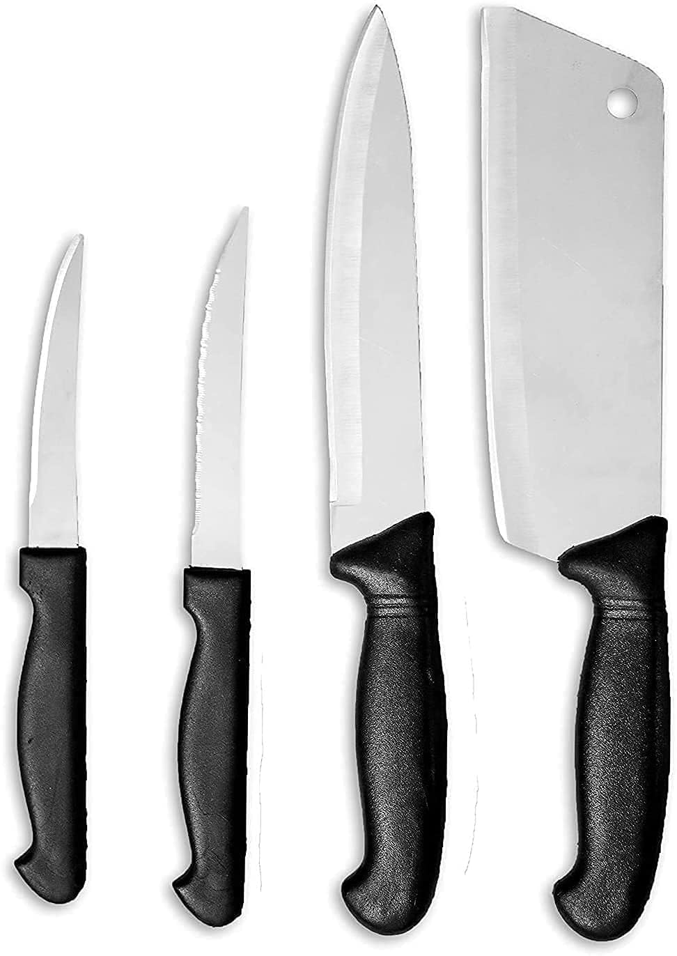 Krugo Creation Chopping Board with Knife Set and Scissor 6 Piece Stainless Steel Kitchen Knife Knives Set with Knife Scissor Wooden Chopping Board(Silver & Black)(Stainless Steel)