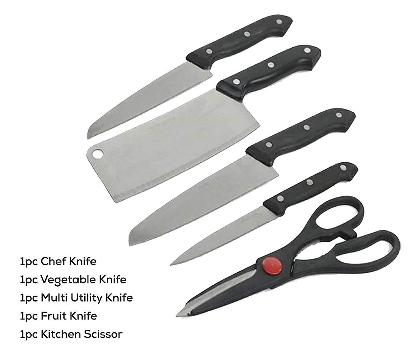 Krugo Creation Chopping Board with Knife Set and Scissor 6 Piece Stainless Steel Kitchen Knife Knives Set with Knife Scissor Wooden Chopping Board(Silver & Black)(Stainless Steel)