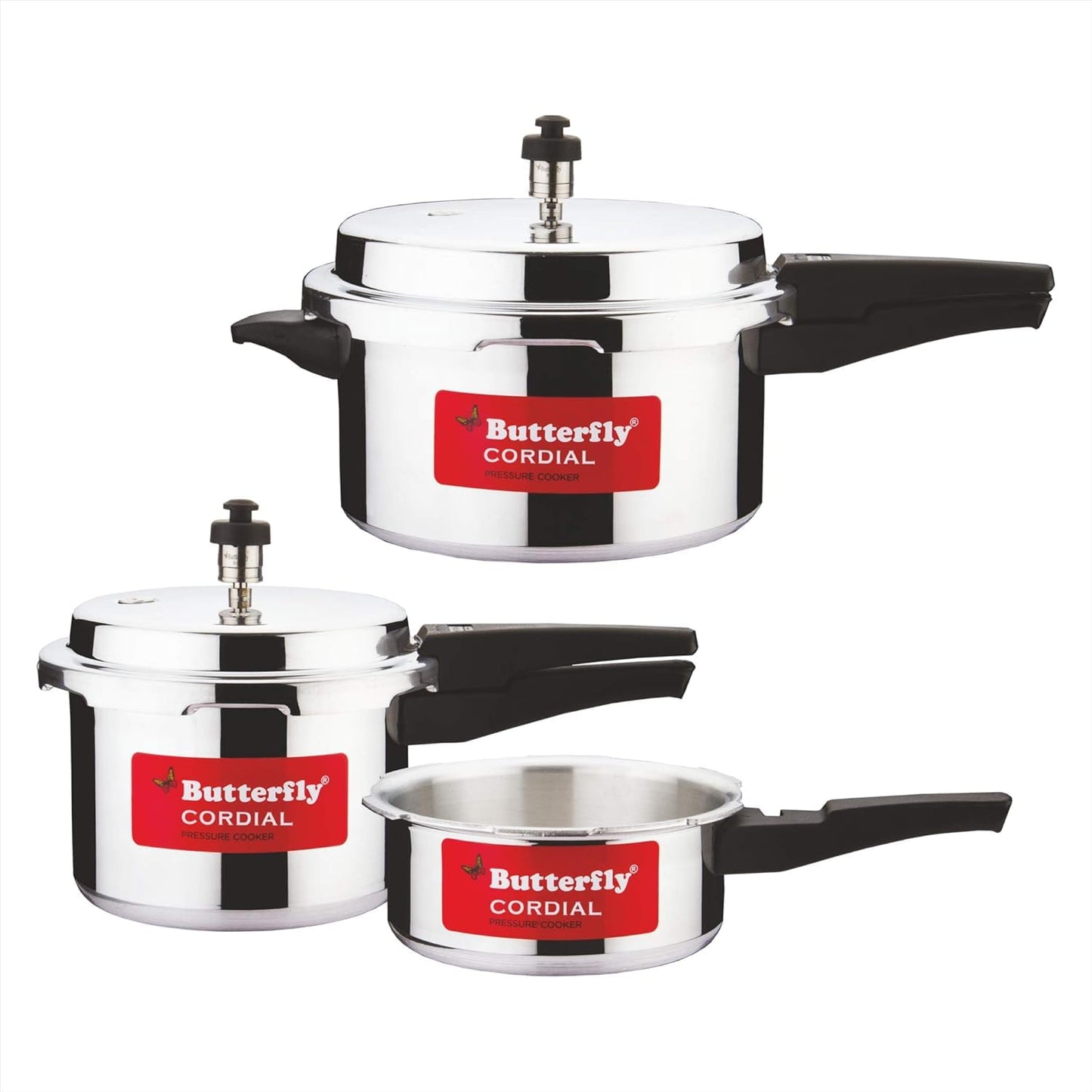 Butterfly Cordial 2 Litres and 3 Litres Pressure Cookers| Outer Lid | Food Grade Virgin Aluminium | Gas Stove Compatible | ISI Certified | 3 Year Manufacturer's Warranty | Silver