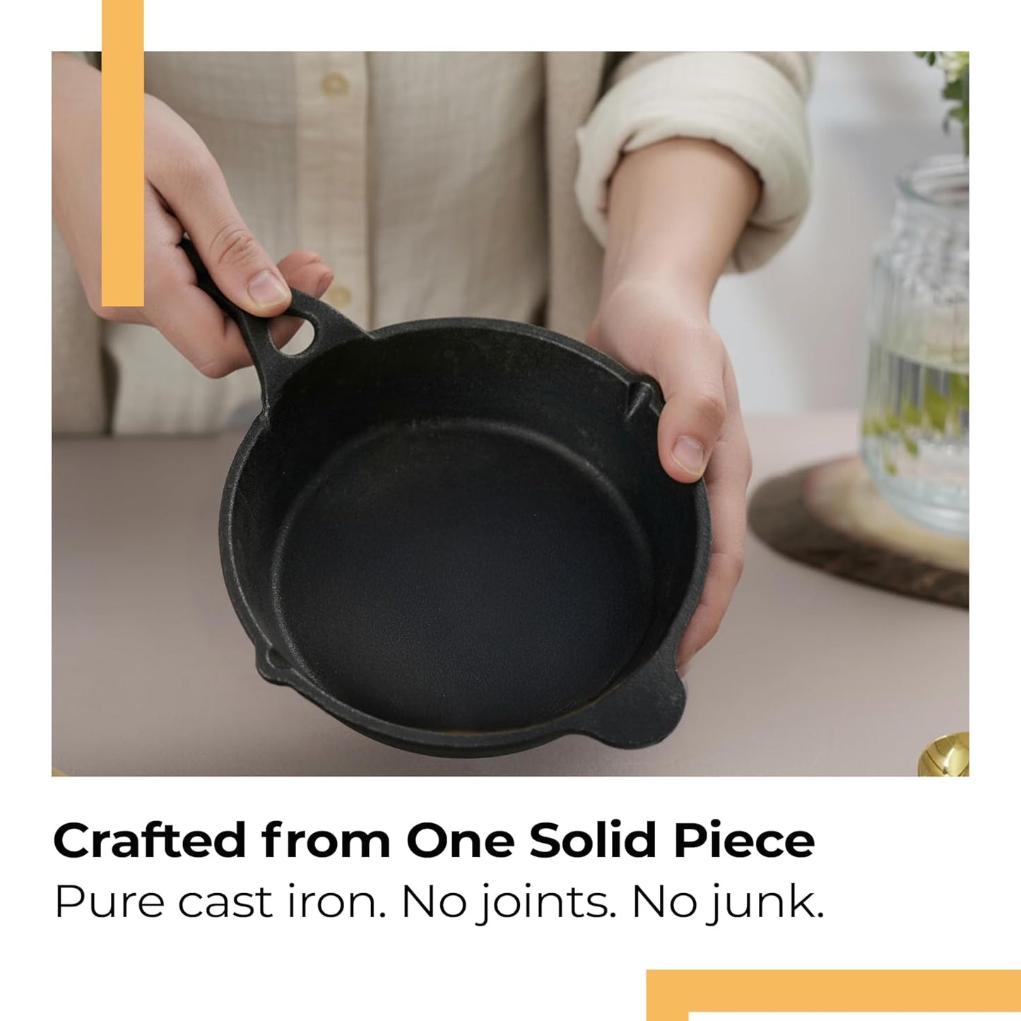 Lifelong Cast Iron Fry Pan 6 Inch with Wooden Spatula | Induction Friendly | Non-Stick Pre-Seasoned 100% Toxin & Teflon Free & Durable | Skillet for Cooking, Searing, Sautéing, & Frying (LLCIFP006)