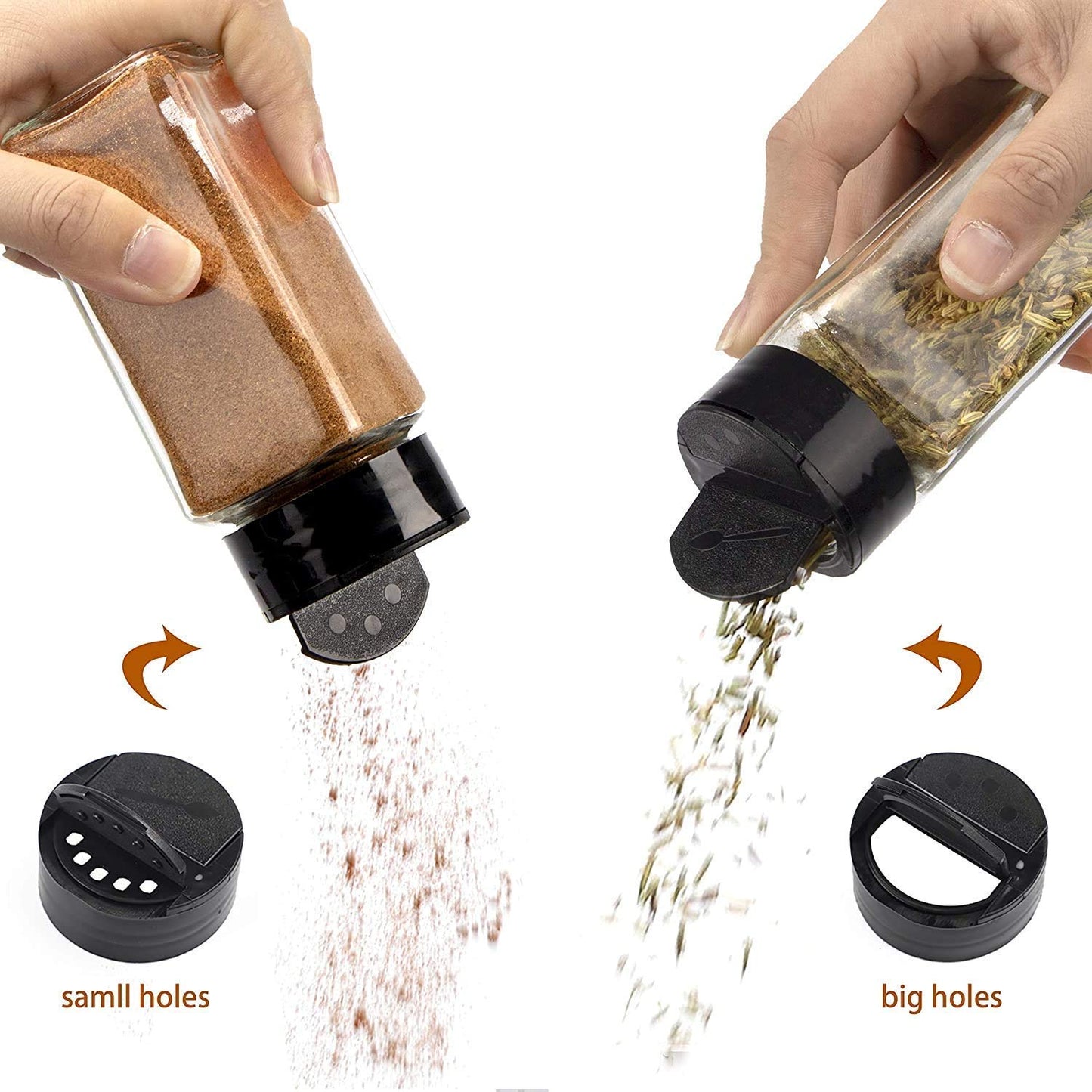 Vasukie Salt & Pepper Square Glass Spice Jar with Black Sifter Two Sided Sifter Cap,Masala jar Spice Container (Each Bottle 120ml) (4 Piece)