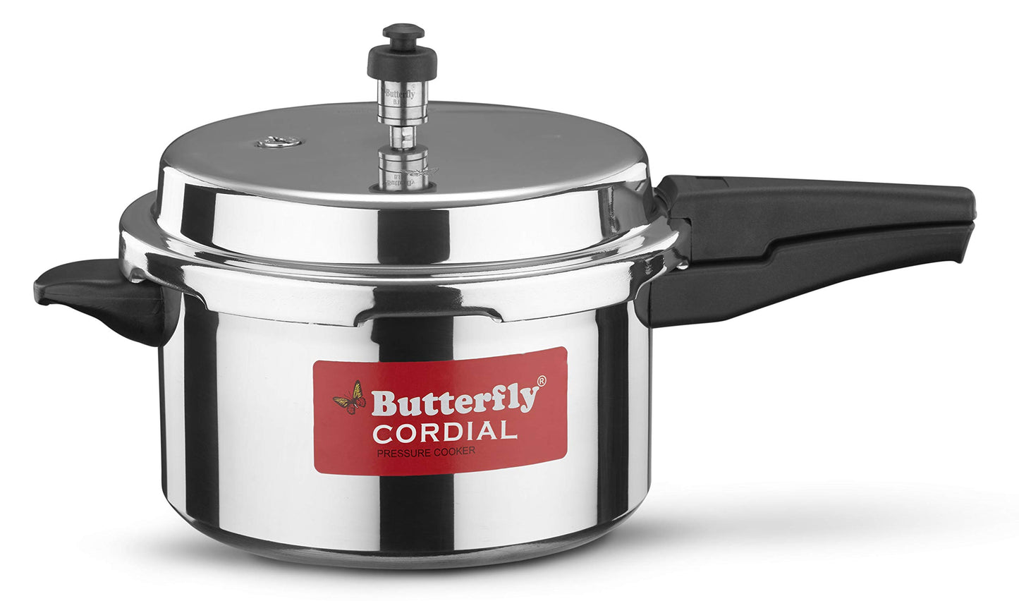Butterfly Cordial 2 Litres and 3 Litres Pressure Cookers| Outer Lid | Food Grade Virgin Aluminium | Gas Stove Compatible | ISI Certified | 3 Year Manufacturer's Warranty | Silver