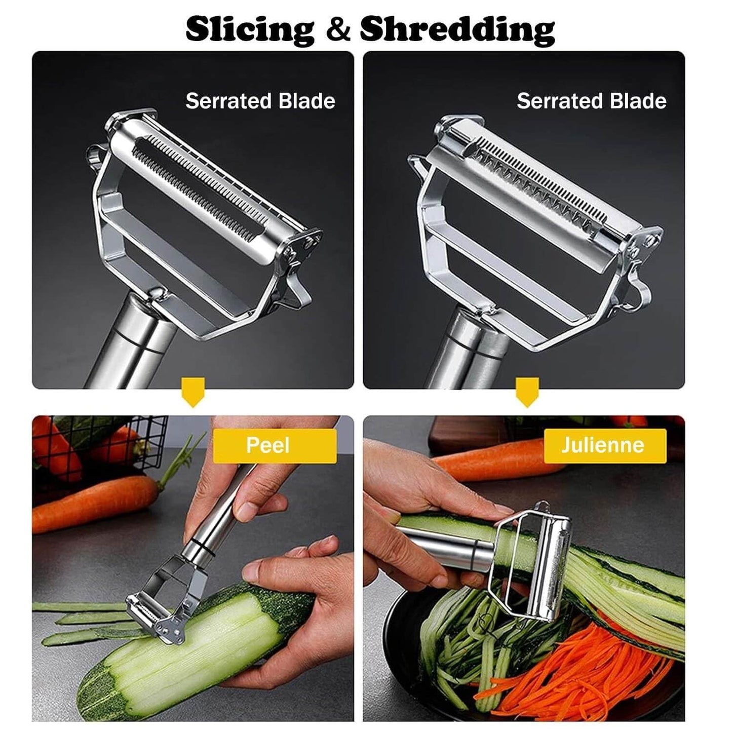 LOOT IN Peeler for Vegetables and Fruits | Julienne Peeler for Salad | Multi-Functional, Stainless Steel, Shredder Slicer and Grater for Potatoes, Carrots, Cucumbers (Pack of 1)