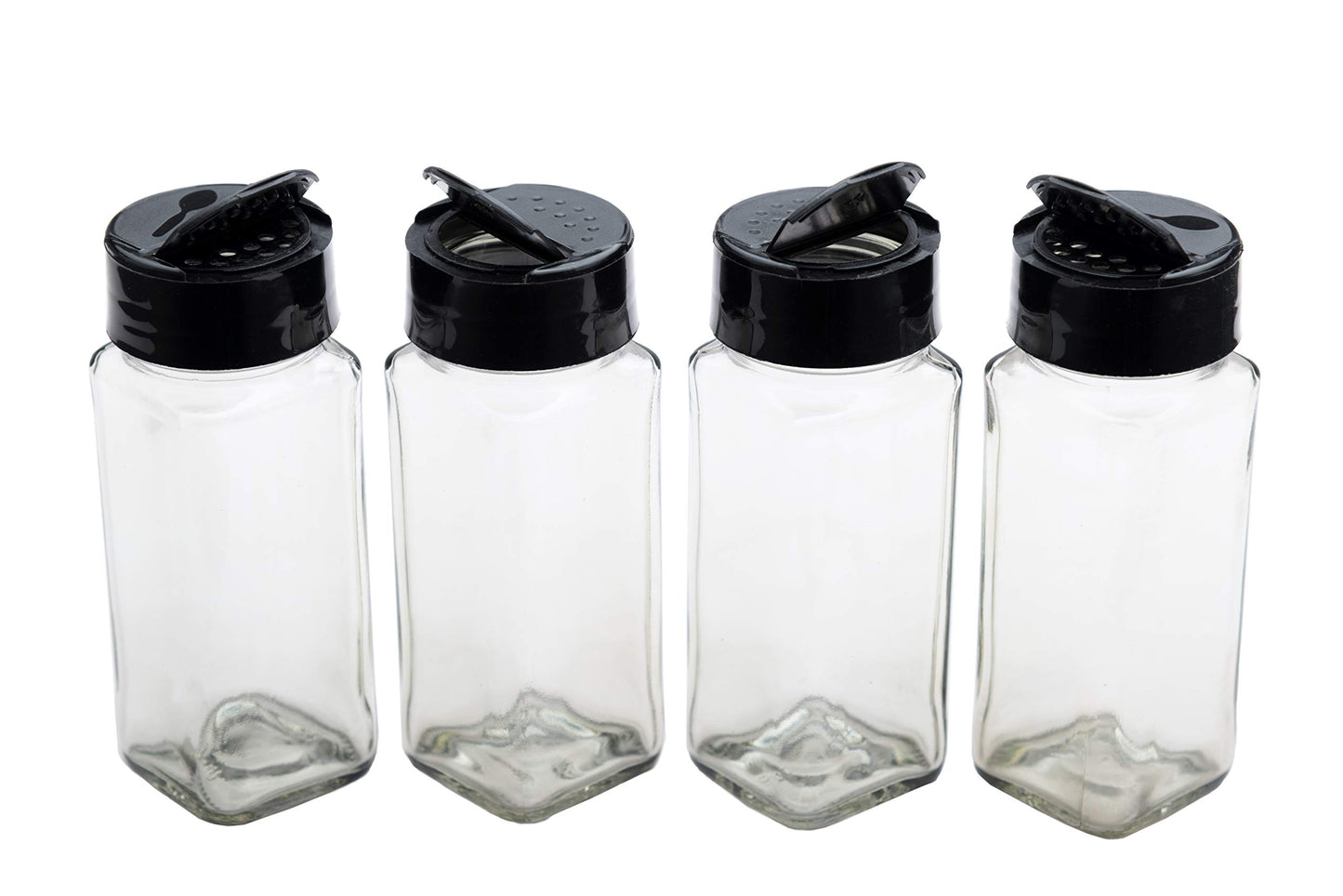 Vasukie Salt & Pepper Square Glass Spice Jar with Black Sifter Two Sided Sifter Cap,Masala jar Spice Container (Each Bottle 120ml) (4 Piece)