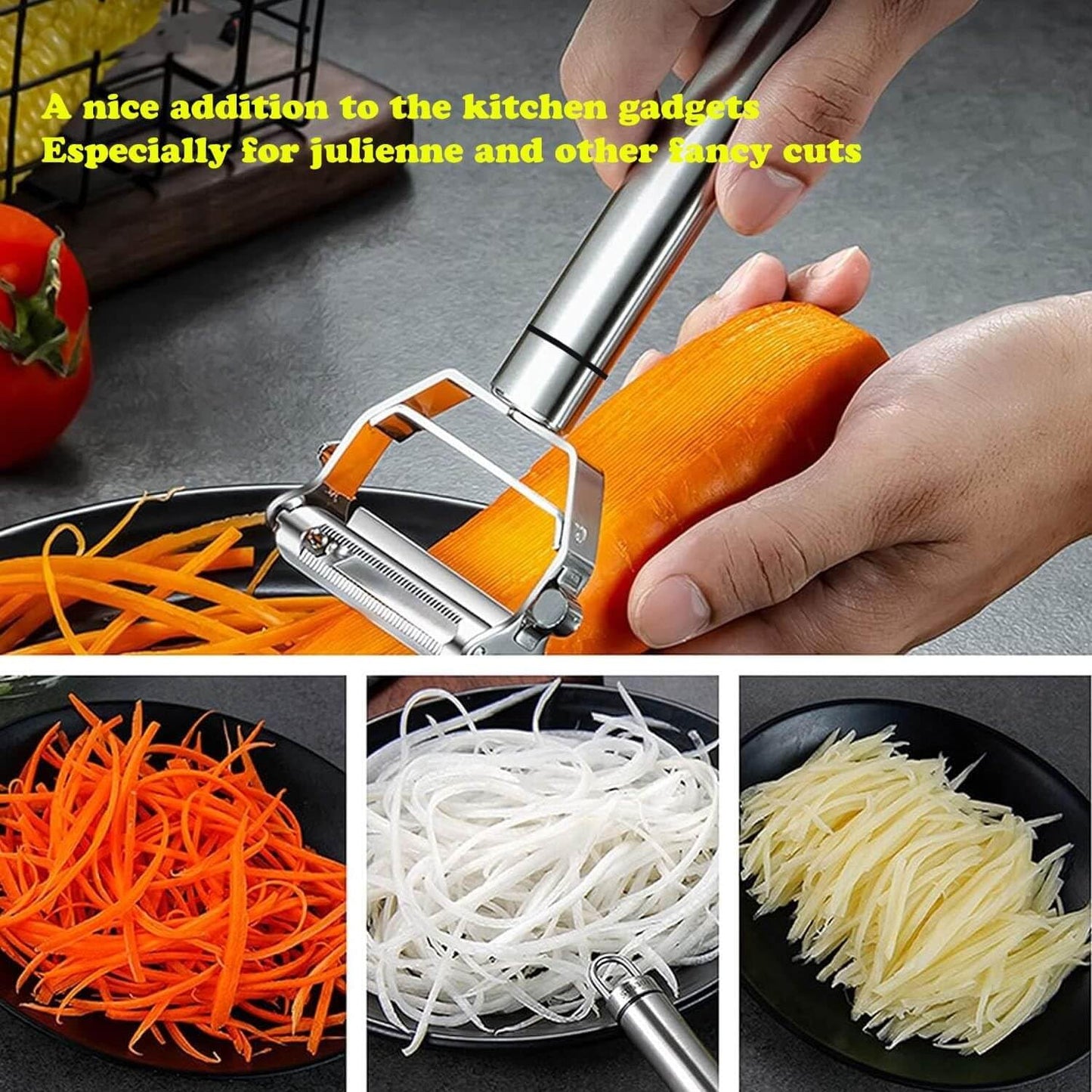 LOOT IN Peeler for Vegetables and Fruits | Julienne Peeler for Salad | Multi-Functional, Stainless Steel, Shredder Slicer and Grater for Potatoes, Carrots, Cucumbers (Pack of 1)