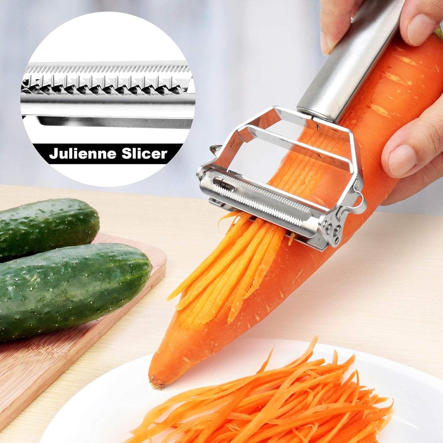 LOOT IN Peeler for Vegetables and Fruits | Julienne Peeler for Salad | Multi-Functional, Stainless Steel, Shredder Slicer and Grater for Potatoes, Carrots, Cucumbers (Pack of 1)