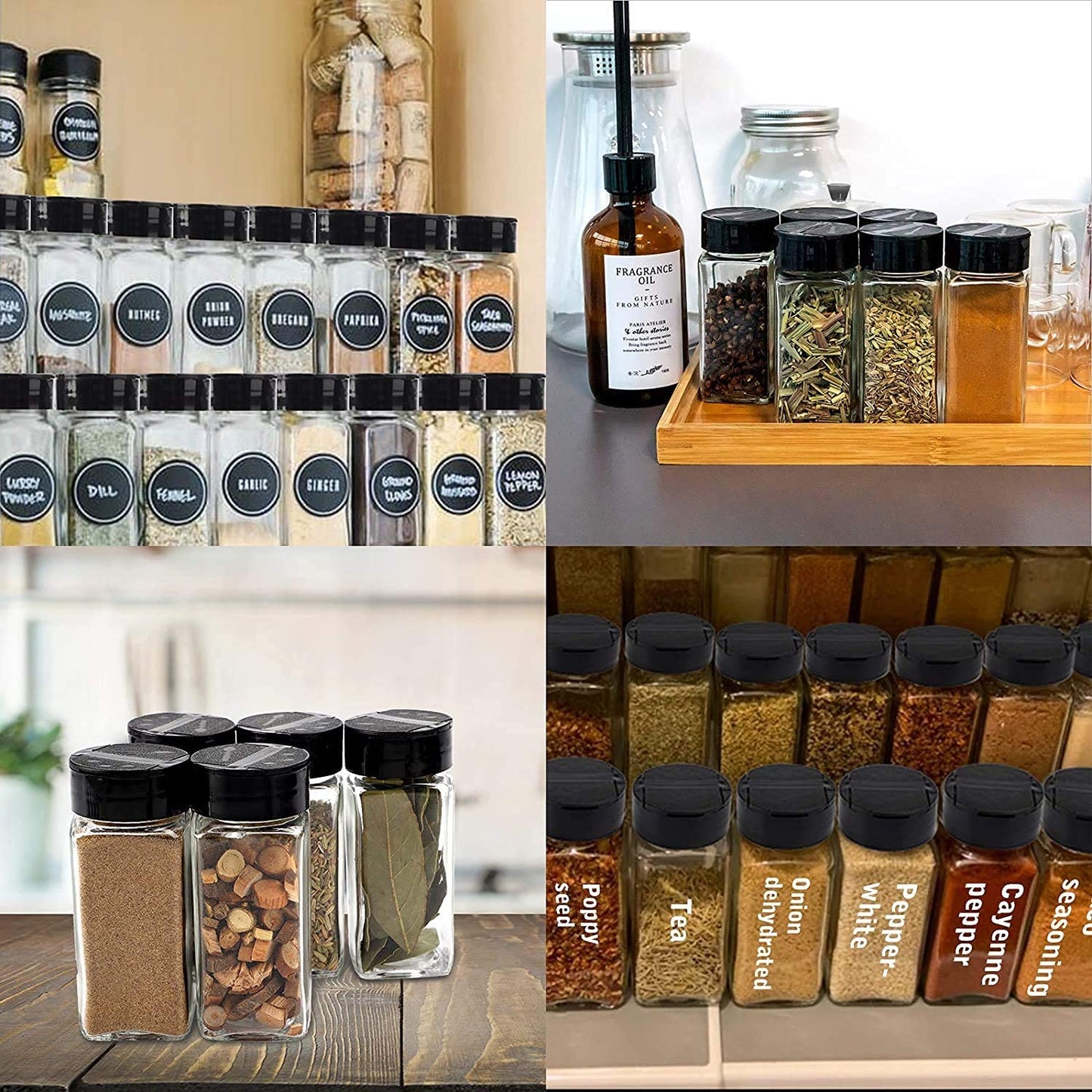 Vasukie Salt & Pepper Square Glass Spice Jar with Black Sifter Two Sided Sifter Cap,Masala jar Spice Container (Each Bottle 120ml) (4 Piece)