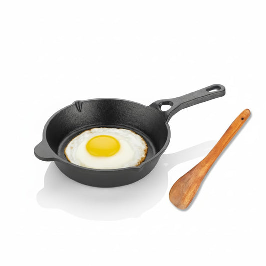 Lifelong Cast Iron Fry Pan 6 Inch with Wooden Spatula | Induction Friendly | Non-Stick Pre-Seasoned 100% Toxin & Teflon Free & Durable | Skillet for Cooking, Searing, Sautéing, & Frying (LLCIFP006)