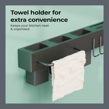 Lifelong Wall-Mounted Kitchen Storage Organizer Rack with Hooks, Knife Holder, Towel Rod, Storage Baskets & Shelf | Multipurpose Modular Kitchen Rack for Utensils, Spoons, Knives, Tools |Space-Saving