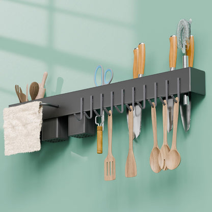 Lifelong Wall-Mounted Kitchen Storage Organizer Rack with Hooks, Knife Holder, Towel Rod, Storage Baskets & Shelf | Multipurpose Modular Kitchen Rack for Utensils, Spoons, Knives, Tools |Space-Saving