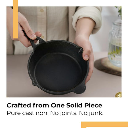 Lifelong Cast Iron Fry Pan 6 Inch with Wooden Spatula | Induction Friendly | Non-Stick Pre-Seasoned 100% Toxin & Teflon Free & Durable | Skillet for Cooking, Searing, Sautéing, & Frying (LLCIFP006)