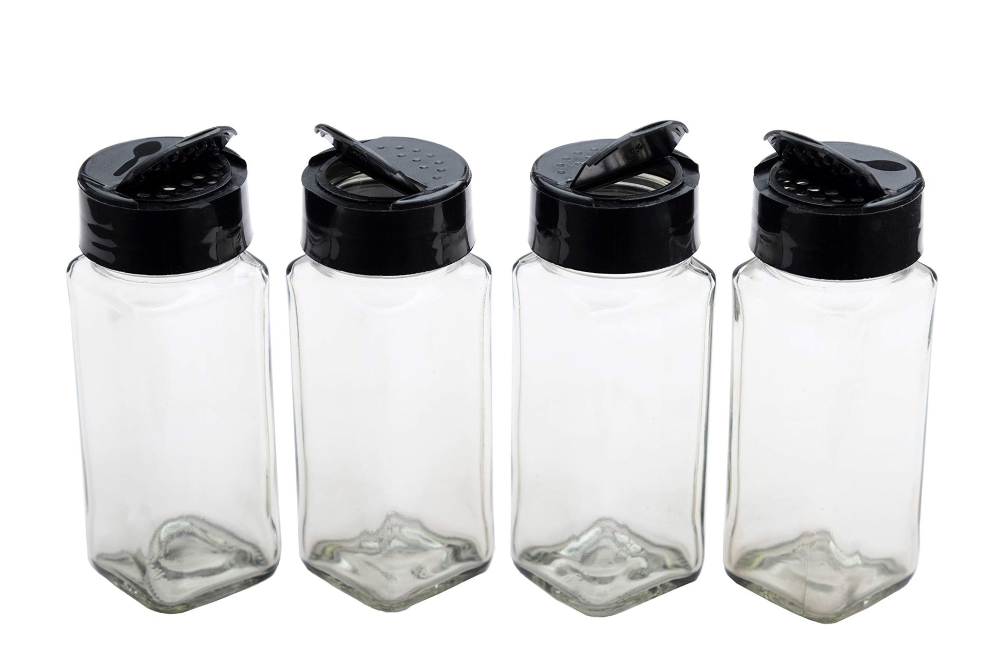 Vasukie Salt & Pepper Square Glass Spice Jar with Black Sifter Two Sided Sifter Cap,Masala jar Spice Container (Each Bottle 120ml) (4 Piece)