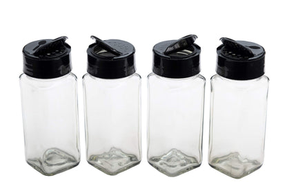 Vasukie Salt & Pepper Square Glass Spice Jar with Black Sifter Two Sided Sifter Cap,Masala jar Spice Container (Each Bottle 120ml) (4 Piece)
